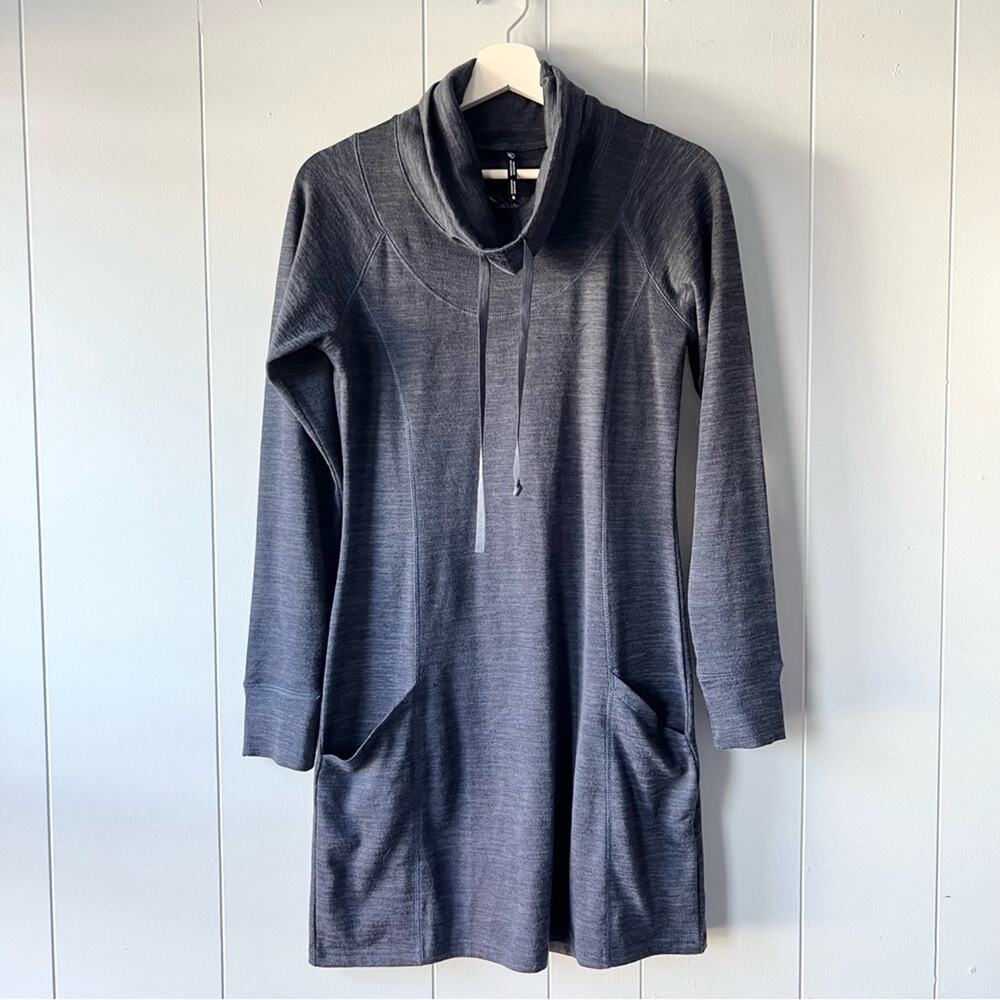 Kuhl turtleneck tunic dress blue cozy comfortable outdoor hike